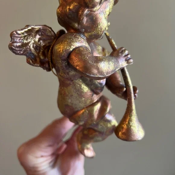 Set of (4) NWT Gold cherub angel w trumpet Christmas hanging ornaments 7” h x 4… - Picture 9 of 13